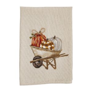 mud pie pumpkin painted tea towel, wheelbarrow, 21" x 14"