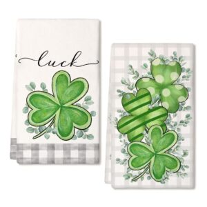 ARKENY St Patricks Day Polka dot Shamrock Kitchen Towels Dish Towels St. Patrick's Day Decorations for Home Décor Drying Cloth Luck Sign 18x26 Inch Hand Towel for Cooking Set of 2