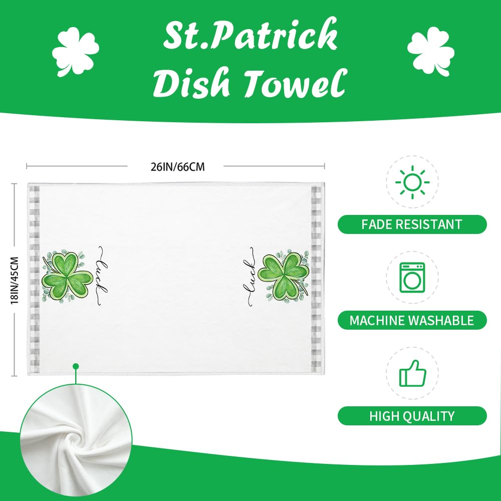 ARKENY St Patricks Day Polka dot Shamrock Kitchen Towels Dish Towels St. Patrick's Day Decorations for Home Décor Drying Cloth Luck Sign 18x26 Inch Hand Towel for Cooking Set of 2