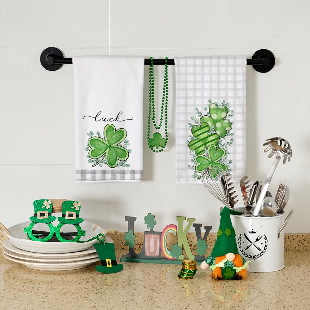 ARKENY St Patricks Day Polka dot Shamrock Kitchen Towels Dish Towels St. Patrick's Day Decorations for Home Décor Drying Cloth Luck Sign 18x26 Inch Hand Towel for Cooking Set of 2