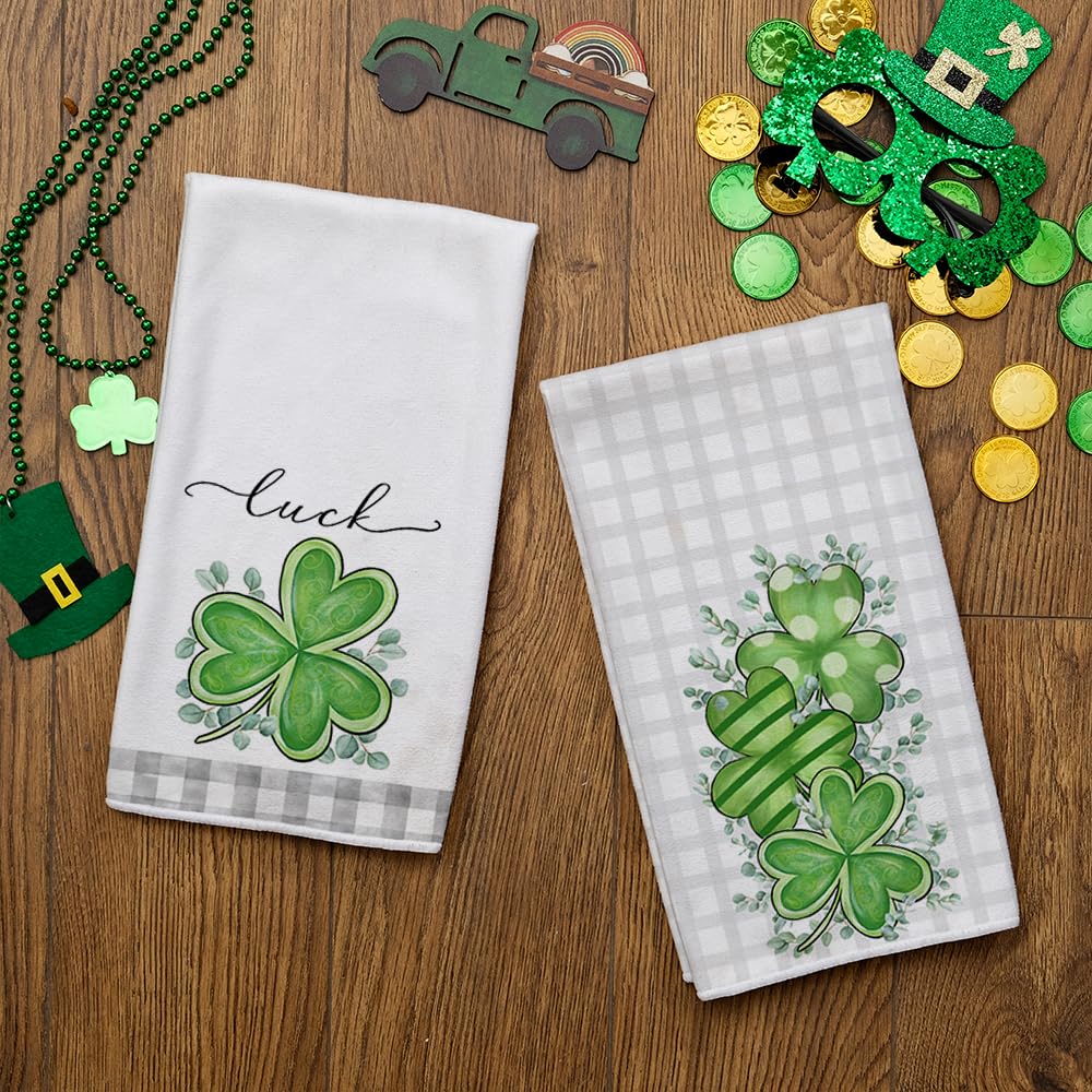 ARKENY St Patricks Day Polka dot Shamrock Kitchen Towels Dish Towels St. Patrick's Day Decorations for Home Décor Drying Cloth Luck Sign 18x26 Inch Hand Towel for Cooking Set of 2