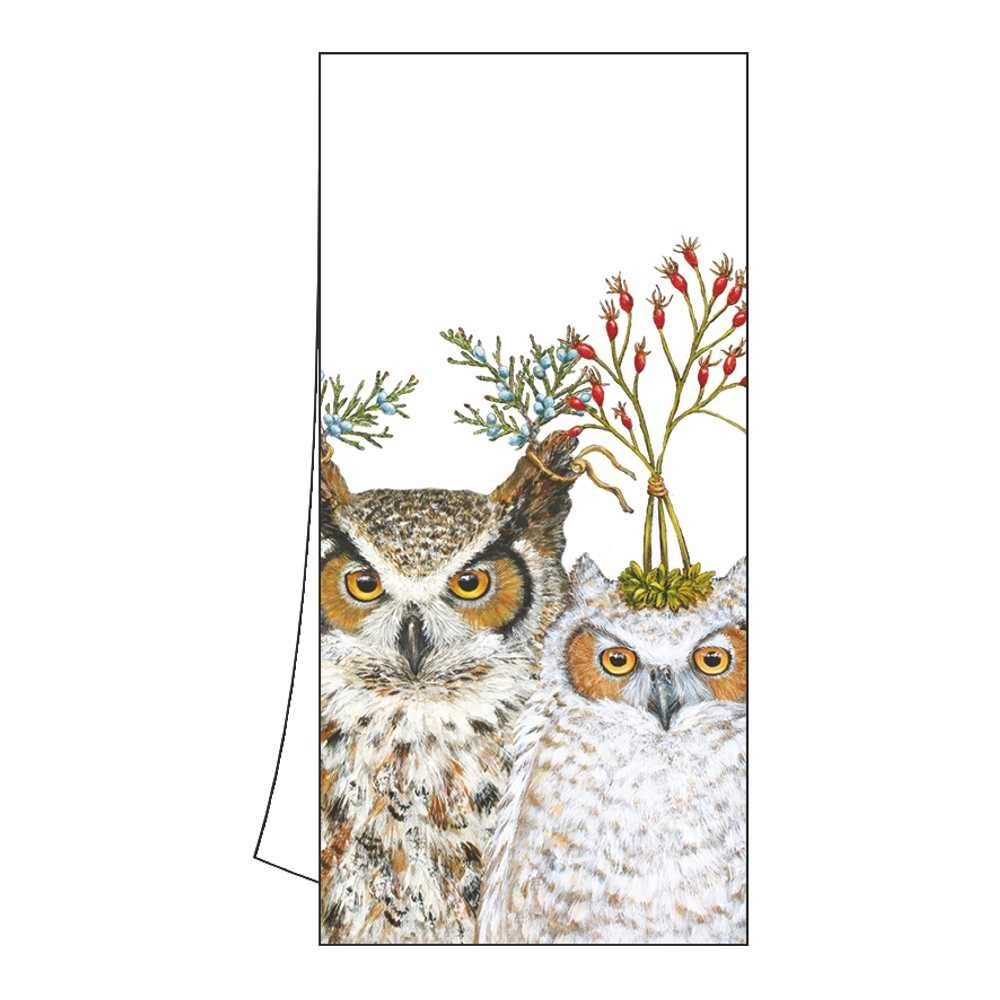 Set of 2 Vicki Sawyer Cotton Kitchen Towels Holiday Hoot Owl Multicolor