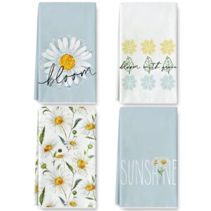 anydesign watercolor daisy flower kitchen dish towel sunshine blessed bloom spring dishcloth 18 x 28 inch blue white floral bloom hand drying tea towel for cooking cleaning wipes supplies, set of 4