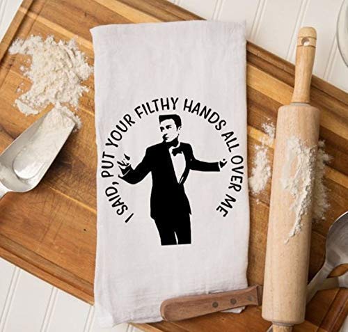 Justin Put Your Filthy Hands on ME, Timblerlake Kitchen Towel Gift, JT Christmas Towel Gift, N Sync Kitchen Towel, Boy Band Gift