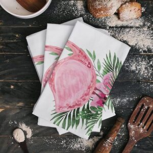 Super Soft and Absorbent Dish Towels 4 Pack, 28”x18”,Flamingo with Tropical Garden Hibiscus Flower Plant Highly Absorbent Microfiber Bar & Tea Towels for Home, Kitchen