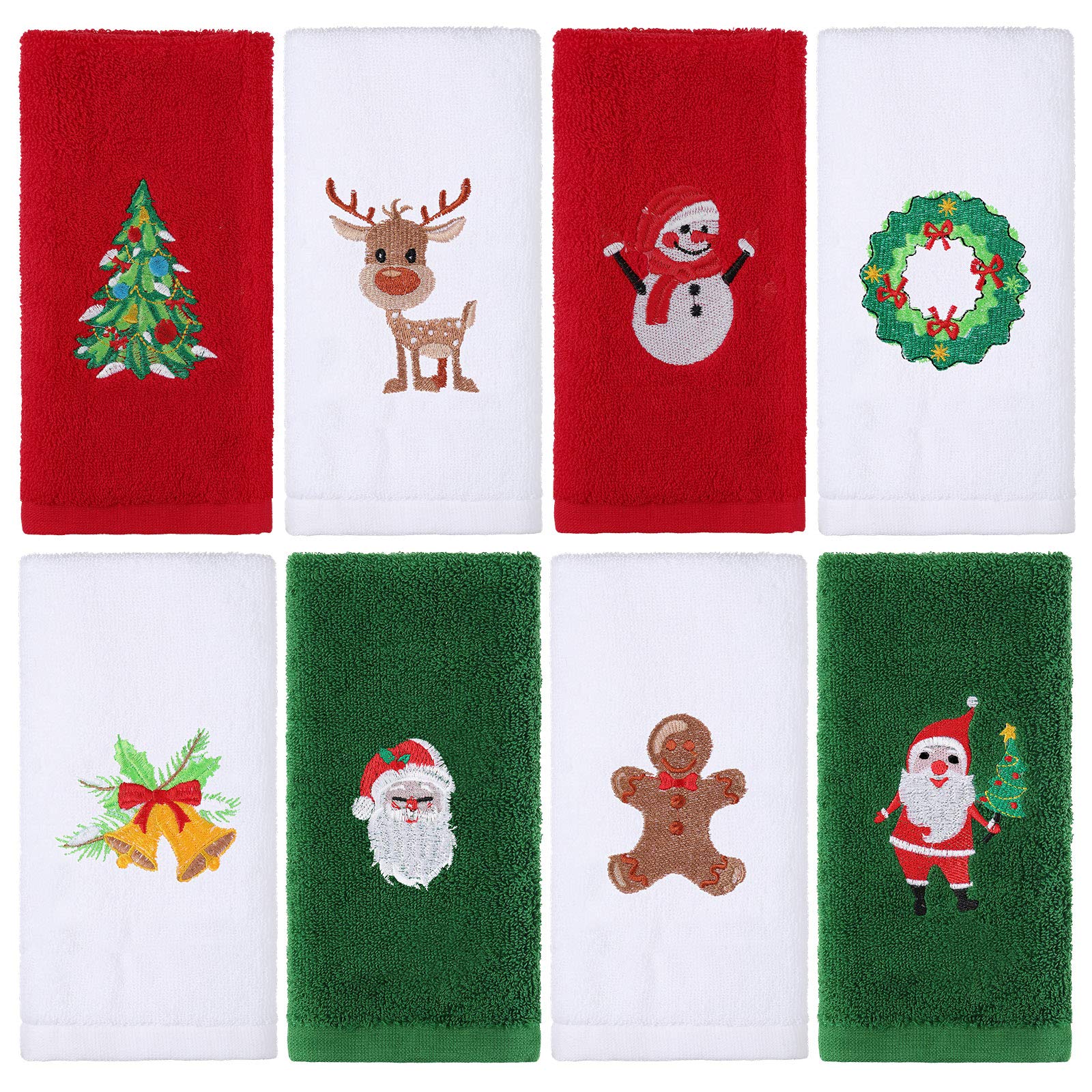 8 Pieces Christmas Hand Towels Christmas Kitchen Towels Santa Holiday Decorative Dish Towels Christmas Tree Fabric Washable Cleaning Cloth for Home Kitchen Household Supplies, 12 x 18 Inch