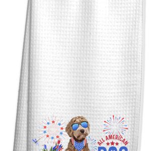 The Creating Studio Goldendoodle All American Dog Kitchen Towel, Housewarming Gift, Hostess Gift, 4th of July, Patriotic Pet Decor, 16"x24" (Name on Towel)