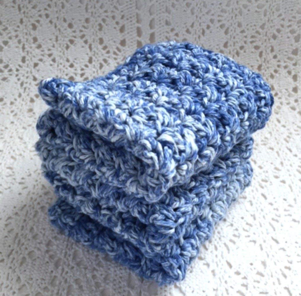 Handmade Cotton Kitchen Dish Cloths Blues Blue Set of 3 Eco Friendly Wash Cloths Reusable Dishcloths