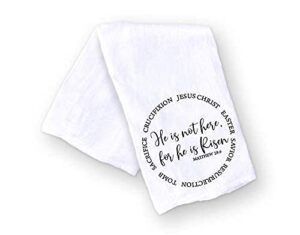 handmade happy easter kitchen towels - religious he is risen hand towel for easter holiday - 28x28 inch housewarming hostess gift, spring cooking party (he is risen religious)