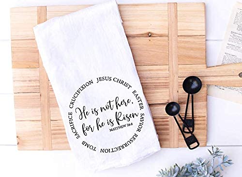 Handmade Happy Easter Kitchen Towels - Religious He Is Risen Hand Towel for Easter Holiday - 28x28 Inch Housewarming Hostess Gift, Spring Cooking Party (He is Risen Religious)