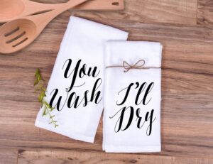 kitchen towel gift set"you wash, i'll dry" wedding gift or anniversary gift for him or her (2 kitchen towels)
