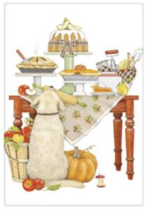 mary lake-thompson bt854 fall dessert dog flour sack towel 30 inches square design in lower center only