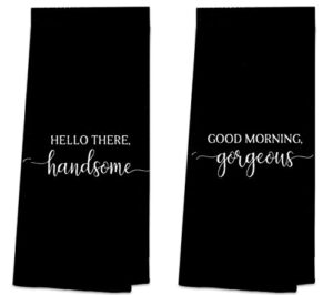 tunw hello there handsome good morning gorgeous soft and absorbent bathroom towels,couple hand towels beach towels 16″×24″set of 2,birthday valentine's day gift for wife husband girlfriend her couples