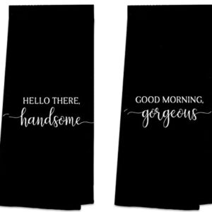 TUNW Hello There Handsome Good Morning Gorgeous Soft and Absorbent Bathroom Towels,Couple Hand Towels Beach Towels 16″×24″Set of 2,Birthday Valentine's Day Gift For Wife Husband Girlfriend Her Couples