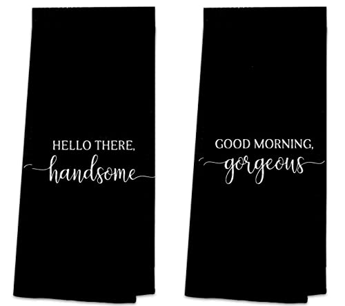 TUNW Hello There Handsome Good Morning Gorgeous Soft and Absorbent Bathroom Towels,Couple Hand Towels Beach Towels 16″×24″Set of 2,Birthday Valentine's Day Gift For Wife Husband Girlfriend Her Couples