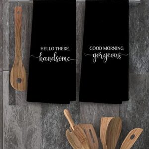 TUNW Hello There Handsome Good Morning Gorgeous Soft and Absorbent Bathroom Towels,Couple Hand Towels Beach Towels 16″×24″Set of 2,Birthday Valentine's Day Gift For Wife Husband Girlfriend Her Couples