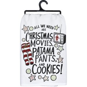 primitives by kathy kitchen dish towel - 109659 christmas movies pajama pants and cookies