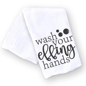 Handmade Funny Bathroom Towel - 100% Cotton Funny Flour Sack Wash Your Hands Towel for Bath - 28x28 Inch Hostess Housewarming Christmas Mother’s Day Birthday Gift (Wash Your Effing Hands)