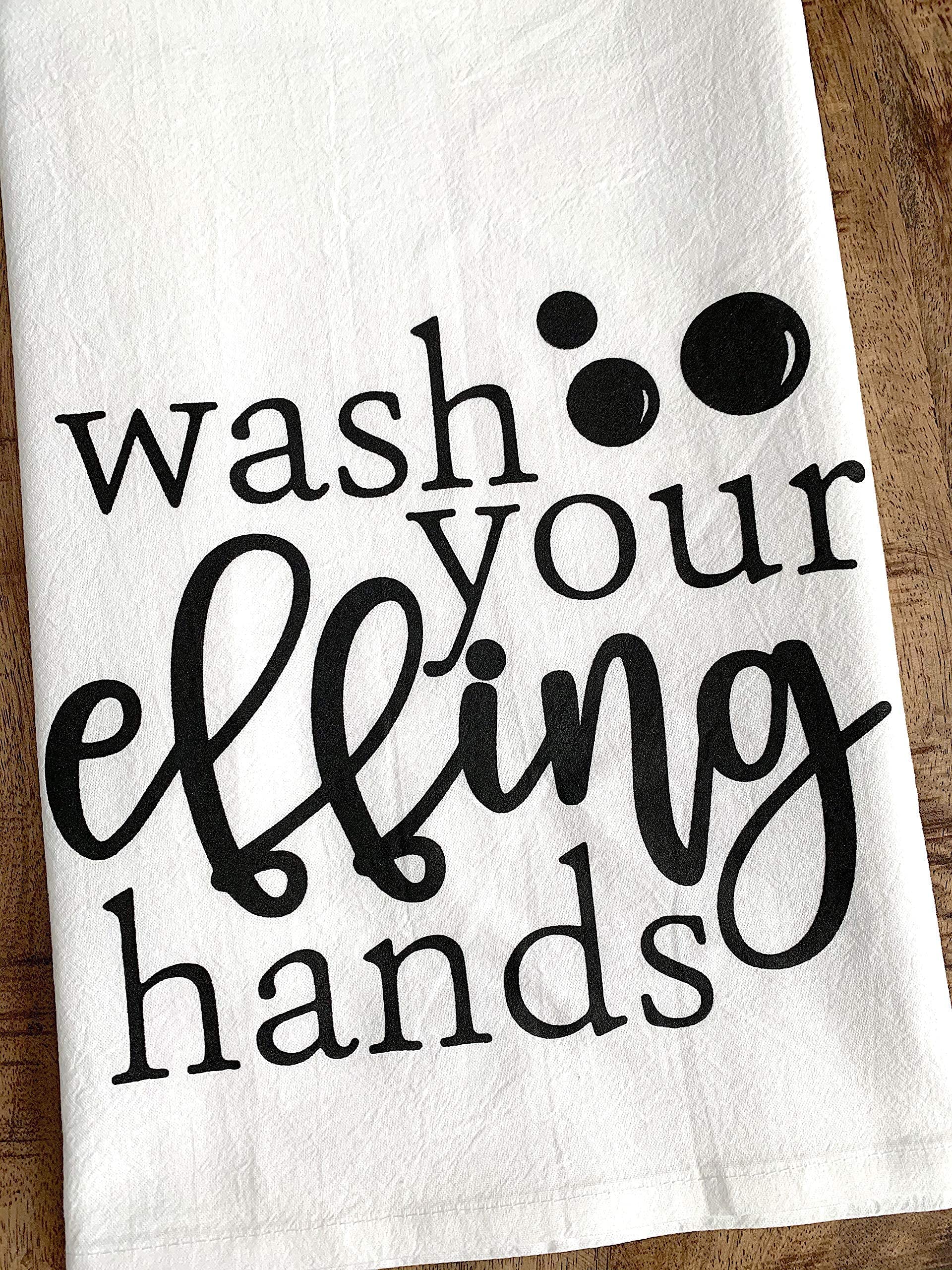 Handmade Funny Bathroom Towel - 100% Cotton Funny Flour Sack Wash Your Hands Towel for Bath - 28x28 Inch Hostess Housewarming Christmas Mother’s Day Birthday Gift (Wash Your Effing Hands)