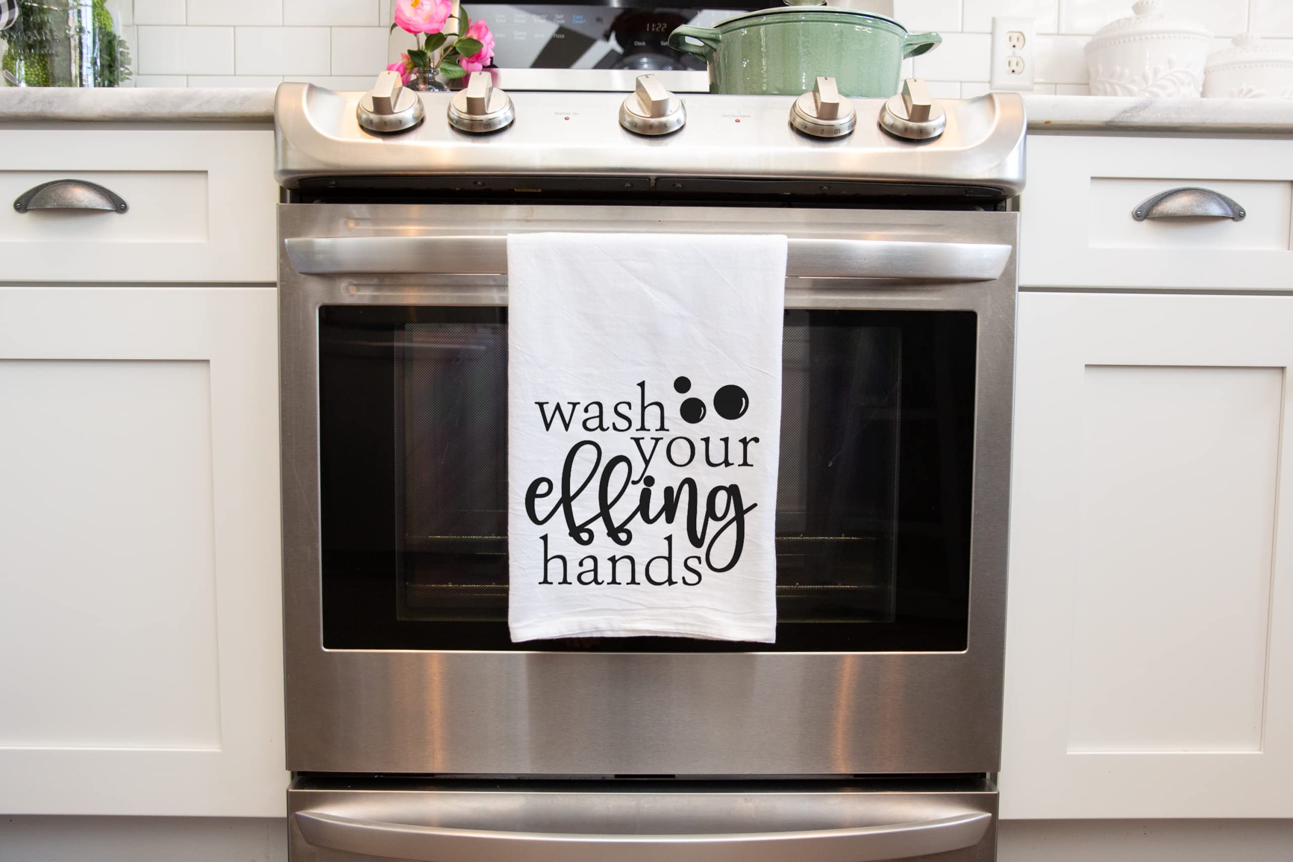 Handmade Funny Bathroom Towel - 100% Cotton Funny Flour Sack Wash Your Hands Towel for Bath - 28x28 Inch Hostess Housewarming Christmas Mother’s Day Birthday Gift (Wash Your Effing Hands)