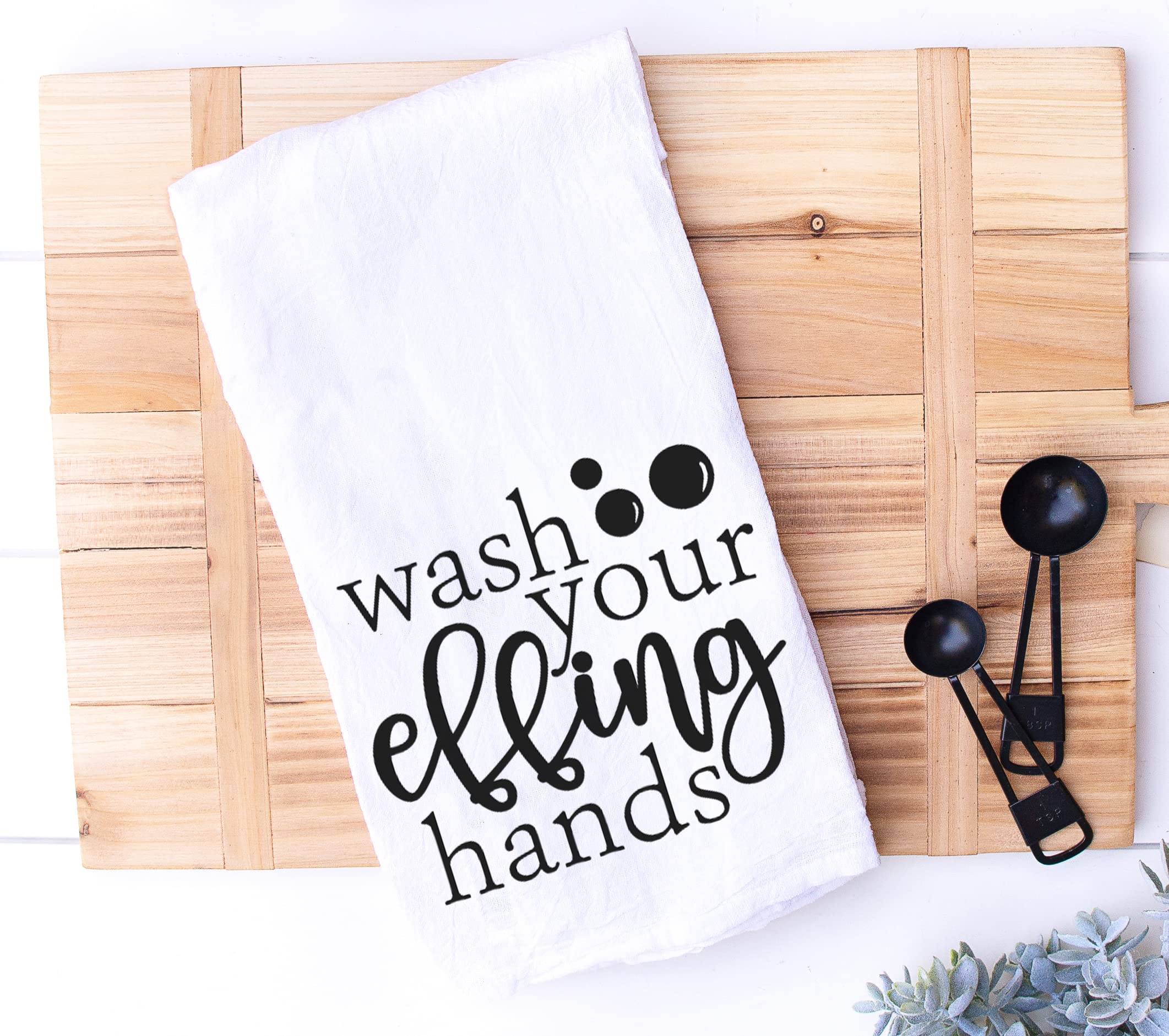 Handmade Funny Bathroom Towel - 100% Cotton Funny Flour Sack Wash Your Hands Towel for Bath - 28x28 Inch Hostess Housewarming Christmas Mother’s Day Birthday Gift (Wash Your Effing Hands)