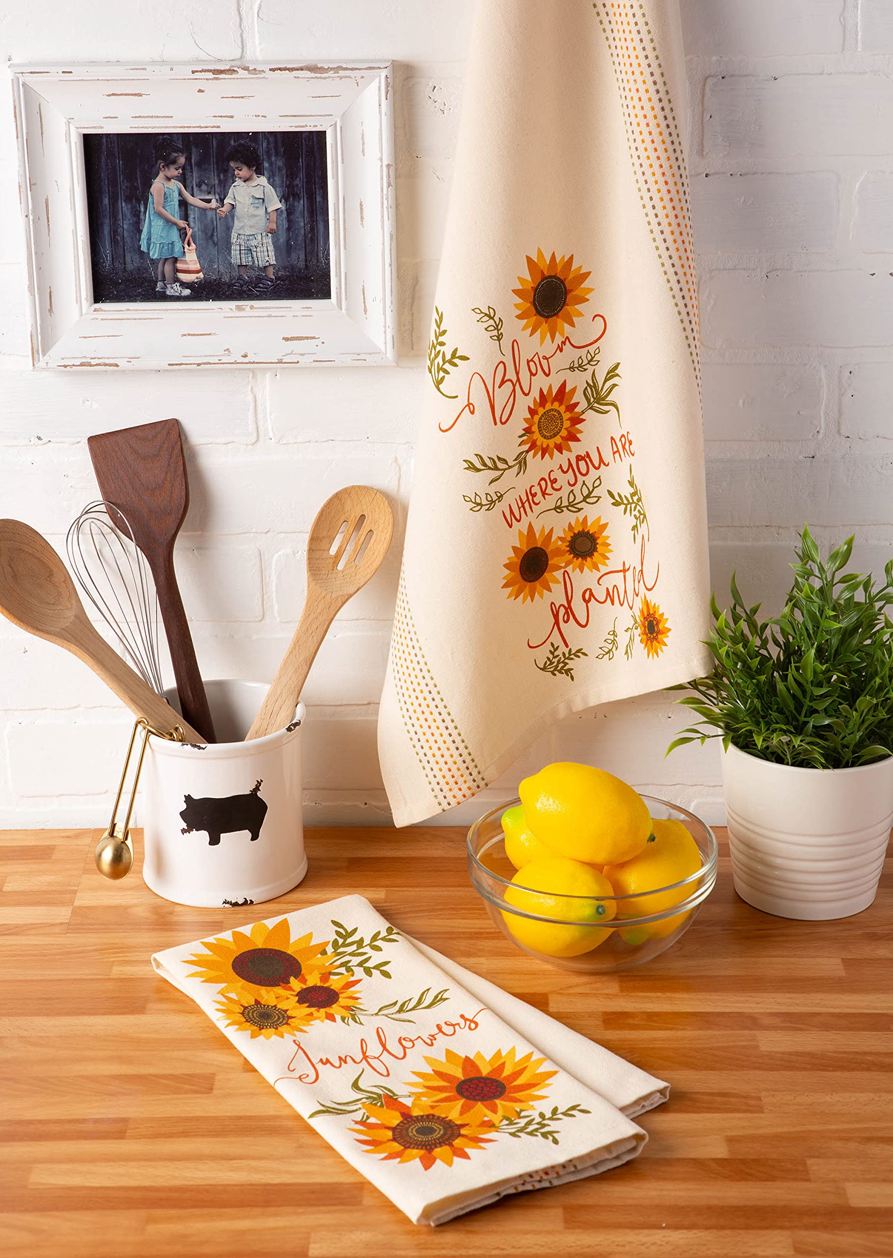 DII Sunflower Collection Kitchen Essentials, Dishtowel Set, Sunny Sunflowers