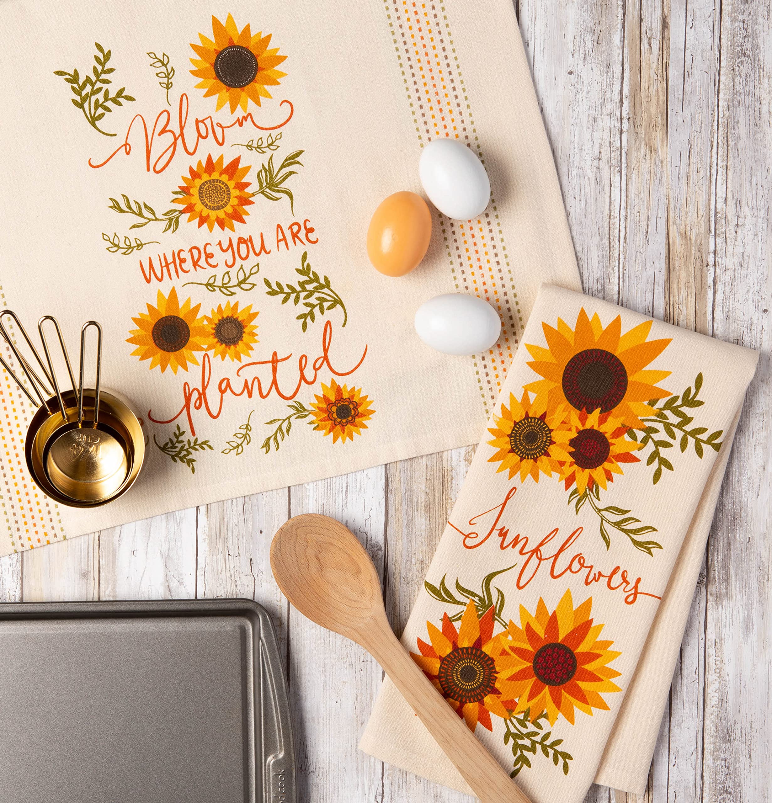 DII Sunflower Collection Kitchen Essentials, Dishtowel Set, Sunny Sunflowers