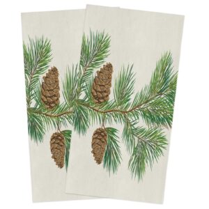 applebless christmas tree pine cone kitchen dish towels set of 2, absorbent dishcloths soft hand towels green brown tea towels/bar towels cleaning cloths for kitchen/bathroom 18x28inch
