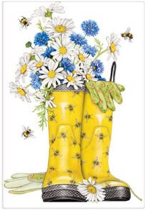 mary lake thompson bt549 daisy rain boots flour sack towel 30 inches square, multicolor, 30 x 30 inches