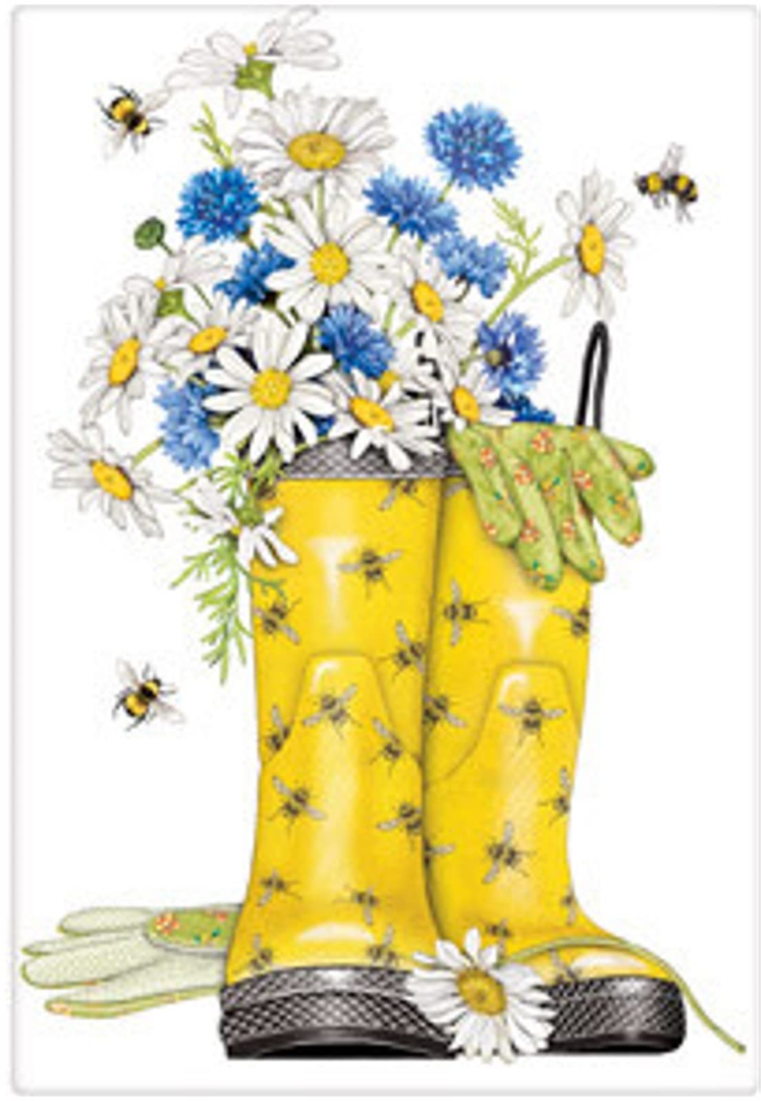 Mary Lake Thompson BT549 Daisy Rain Boots Flour Sack Towel 30 Inches Square, Multicolor, 30 x 30 inches