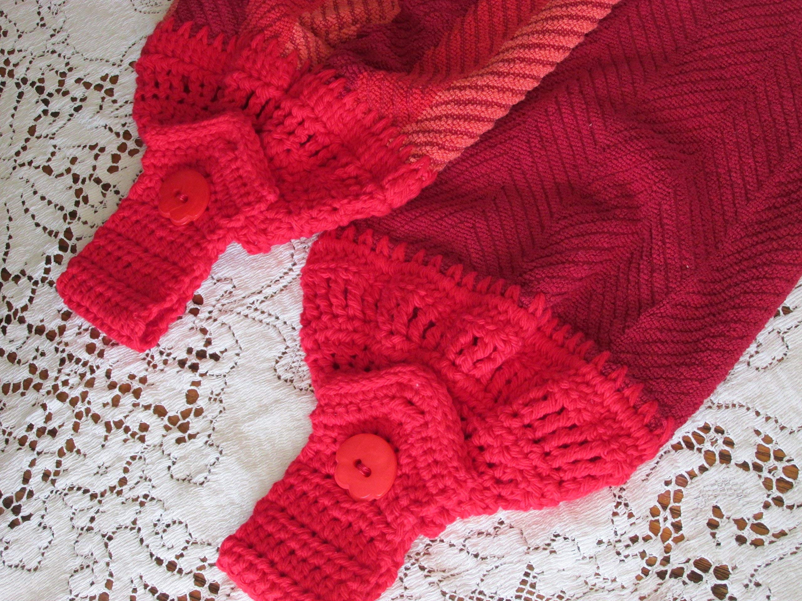 Set of 2 Red Doubled Chevron Design Hanging Kitchen Towels with Red Cotton Crochet Top - Best Quality