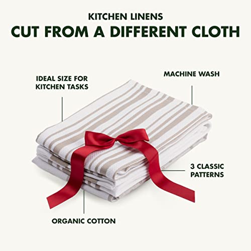 GreenPan 3-Piece Kitchen Towel Set, 20" x 30" Retro-Inspired, Ultra Soft Organic Cotton, Reusable & Durable, Machine Washable, Taupe