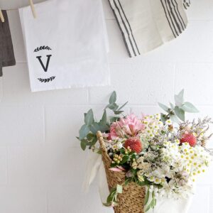 The Cotton & Canvas Co. Personalized Single Monogram Initial V Soft Absorbent Kitchen Tea Towel, Flour Sack Towel, Dish Cloth