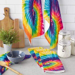 Zadaling Cotton Kitchen Towels Artwork Rainbow Florals Kitchen Dish Cloths, Ultra Soft Absorbent Quick Drying Dish Towels, Tea Towels/Bar Towels/Hand Towels for Bathroom 2 Pack