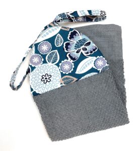 teal gray grey white flowers ties on stays put grey kitchen bathroom hanging loop hand dish towel