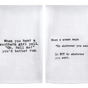 Modern Artisans Perfect Pairings Kitchen Flour Sack Towel Set: Southern Girls/When a Woman Says Quotes