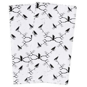 beisseid kitchen dish towels, flock of crows monochrome dish cloth fingertip bath towels cloth gothic raven on leafless tree branches hand drying soft cotton tea towel set, 18x28in 2pcs