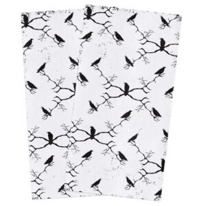 Beisseid Kitchen Dish Towels, Flock of Crows Monochrome Dish Cloth Fingertip Bath Towels Cloth Gothic Raven on Leafless Tree Branches Hand Drying Soft Cotton Tea Towel Set, 18x28in 2PCS