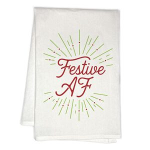 rubiarojo holiday kitchen towel – festive af – white flour sack hand towel