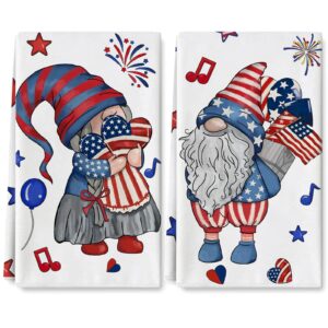 anydesign patriotic kitchen dish towel 18 x 28 inch watercolor 4th of july gnome american flag dishcloth independence day decorative hand drying tea towel for memorial day cooking baking, 2pcs