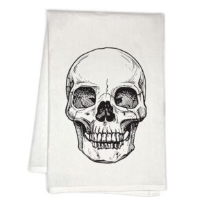 rubiarojo skull halloween kitchen towel - scary flour sack dishcloth - white hand towel