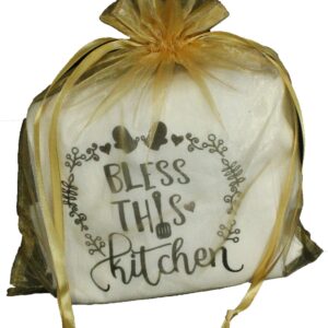 Set of 5 Sentiment Kitchen Dish Towels - Teacher Gift, Christmas Gift for Women, Hostess Gift, White Flour Sack Baking and Cooking Related Kitchen Towels Gift Set - Comes in Organza Gift Bag