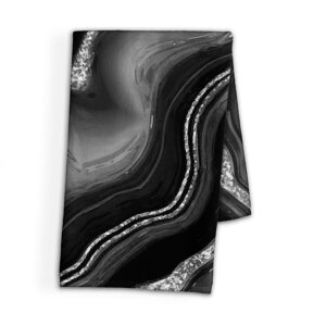 Black and Silver Marble Print Hand Towel - Faux Agate Print Kitchen Towel - Bathroom Hand Towel - Cotton Terry Cloth - 15"x25"