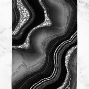 Black and Silver Marble Print Hand Towel - Faux Agate Print Kitchen Towel - Bathroom Hand Towel - Cotton Terry Cloth - 15"x25"