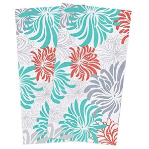 zadaling chrysanthemum red green gray turquoise kitchen towels, 18x28 inches soft dish cloth,cotton tea towels/bar towels/hand towels for bathroom(2 pack)