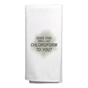 horror halloween decorations does this smell like chloroform to you funny quote decorative kitchen tea towel white