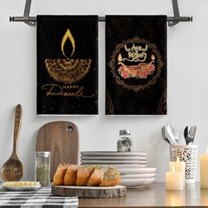 Artoid Mode Marigold Flower Happy Diwali Kitchen Towels Dish Towels, 18x26 Inch Seasonal Indian Festival of Light Decor Hand Towels Set of 2