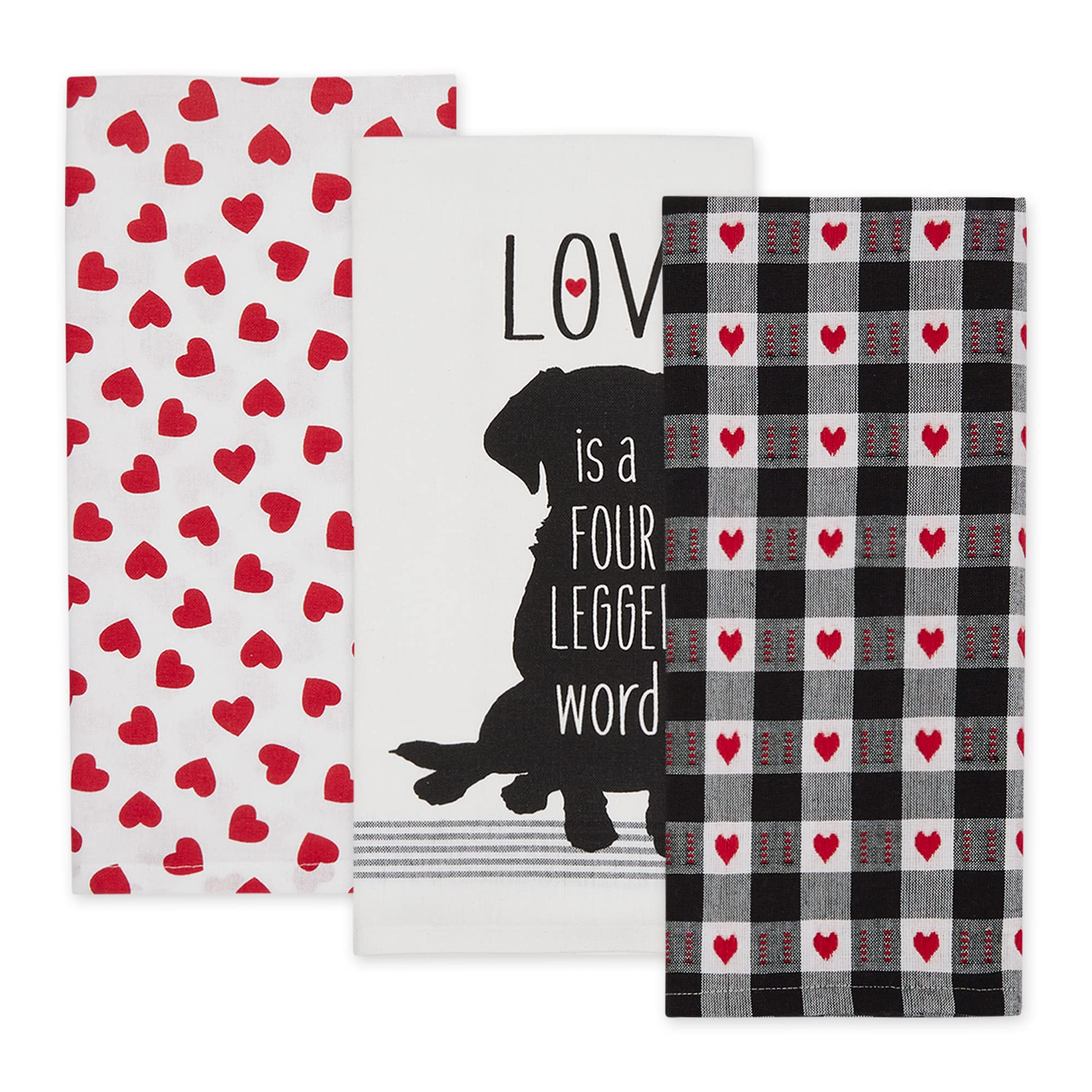 DII Valentine's Day Collection Kitchen, Dishtowel Set, 18x28, Dog Love, 3 Piece