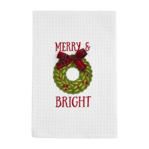 mud pie christmas waffle towel, wreath, 25" x 16"