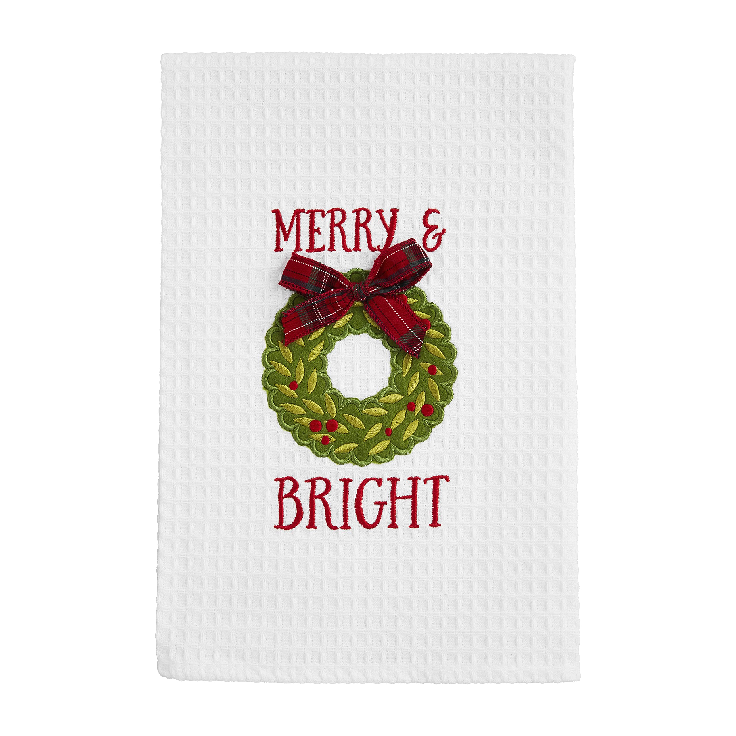 Mud Pie Christmas Waffle Towel, Wreath, 25" x 16"